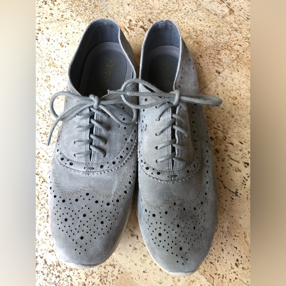 COLE HAAN Zero Grand Wingtip Oxfords In Ironstone Suede-Optic White Size 9.5 - Picture 3 of 8